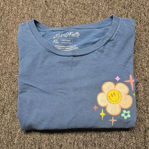 Love In Faith Womens T‑Shirt XL Blue Be Positive Christian Graphic Tee